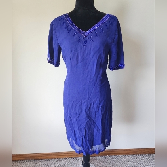 Vintage Styleworks Blue Sequin Embellished Dress Women's Size 8. - Picture 1 of 7